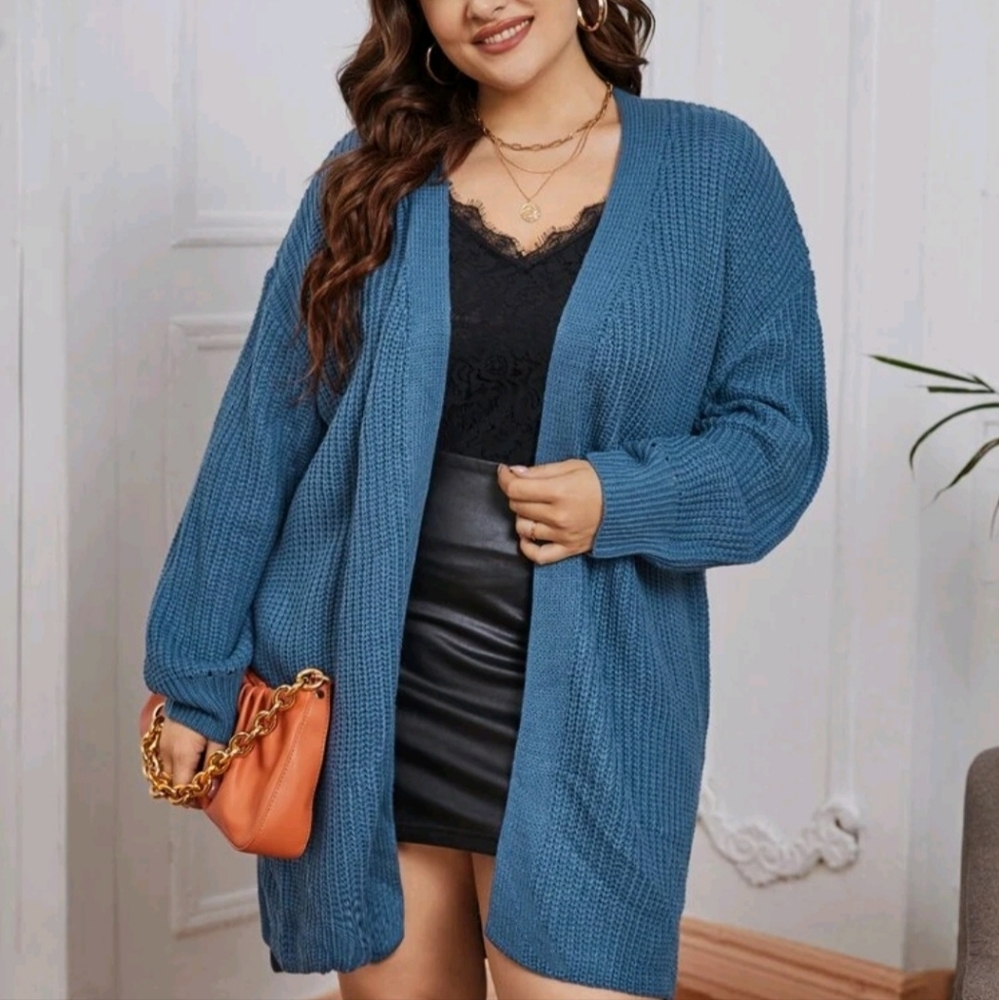 SHEIN 0X Blue Open Front Cardigan